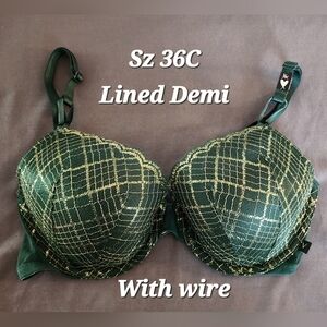 Victoria's Secret Lined Demi Bra Sz 36C NWT Green and Gold